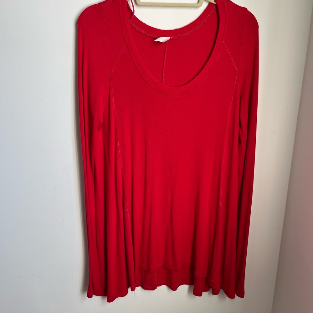 Free People Womens Red January Ribbed Scoop Neck Long Sleeve Tunic T-Shirt M